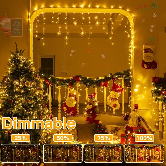 Ollny Icicle Lights for Outside 400LED 32FT, Warm White Christmas Light with Remote 8Modes Timers Waterproof, Plug in Connectable Hanging Lights for Outdoor Indoor House Roof Holiday