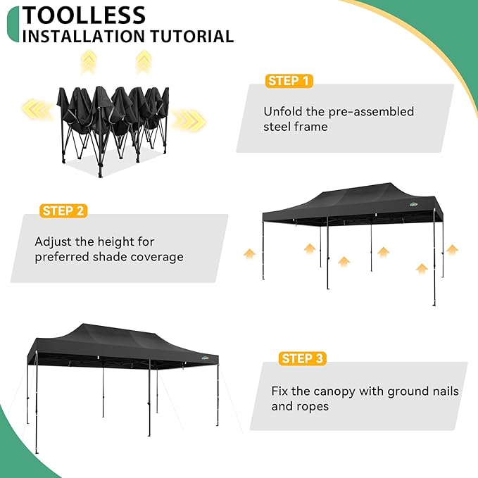 COBIZI 10x20 Pop up Canopy Tent Heavy Duty with 6 Sidewalls, Easy Set-up Commercial Outdoor Party Tents, 100% Waterproof Wedding Gazebo, 3 Height Adjustable with Wheeled Bag, Jet Black