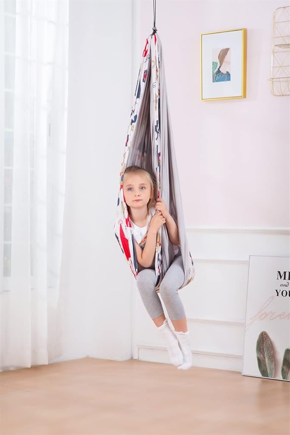 Therapy Swing Hammock Kids Cuddle Sensory Swing Indoor Therapeutic Hammock 360° Rotating Double Layer Elastic Rocking Cloth Swing Gifts for Children with ADHD SPD Asperger Autism (Christmas)