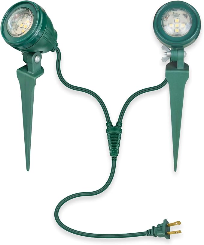 OSKOS LED Christmas Spotlight projectors, one-to-Two Y-Shaped Design, Outdoor Waterproof floodlights, Includes Two Additional Lenses (red and Green), Ground Stake, Suitable for Holiday Decorations