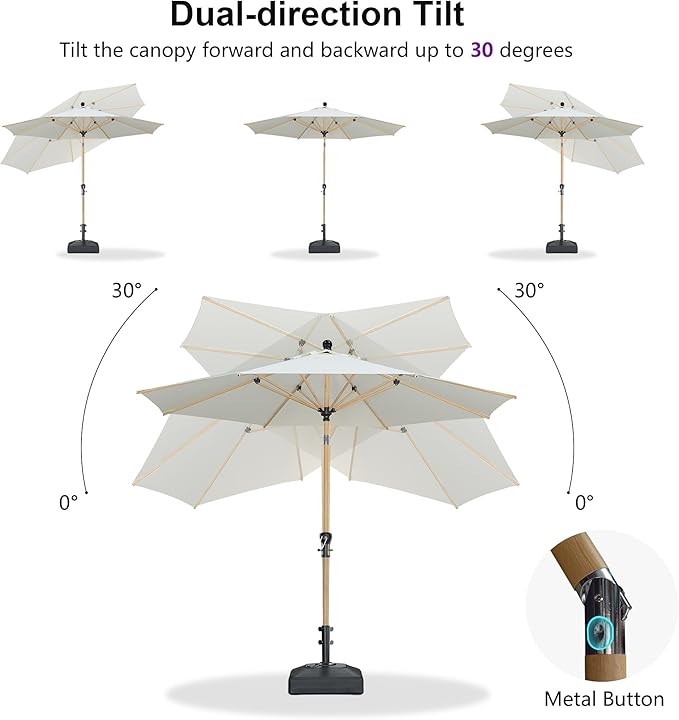 PURPLE LEAF 8 Feet Patio Umbrella Outdoor Table Umbrella Aluminum Market Umbrella with Push Button Tilt & 8 Sturdy Ribs and Crank Round Commercial Sun Umbrella for Garden Patio Balcony, Cream