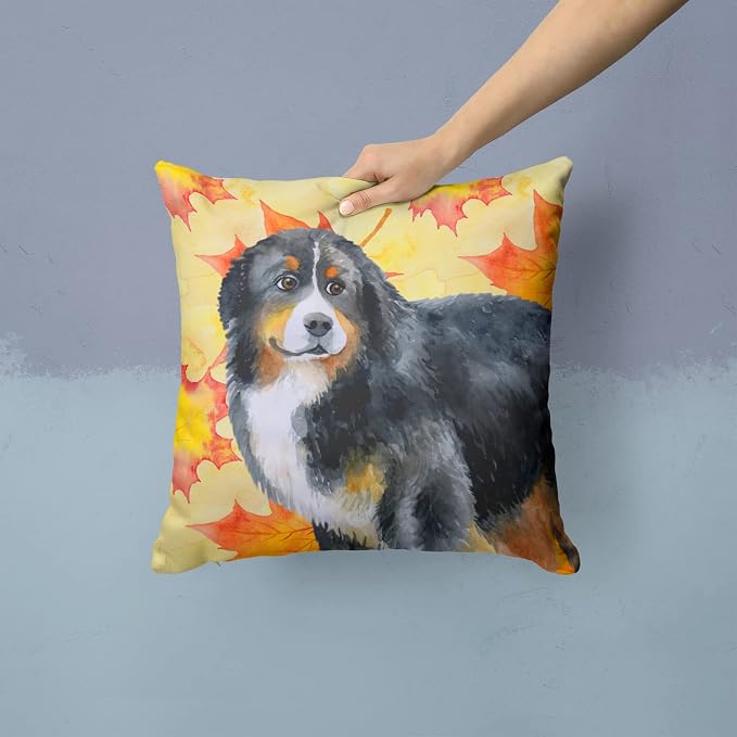 Caroline's Treasures BB9906PW1414 Bernese Mountain Dog Fall Fabric Decorative Pillow, Yellow Machine Washable, Indoor Outdoor Decorative Pillow for Couch, Bed or Patio, 14Hx14W