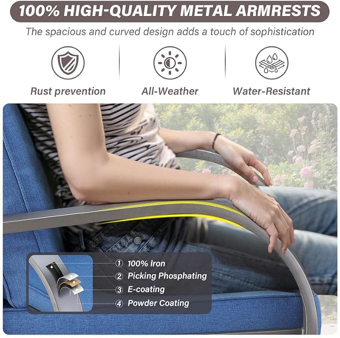 Belord Wicker Patio Chairs Set of 2-300LBS Weight Capacity Oversize Outdoor Patio Chairs with High Backrest Metal Curved Armrest, All Weather PE Rattan Outdoor Seating for Porch Deck Backyard