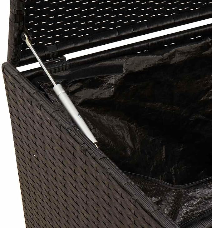 Garden Storage Box 75 Gallon Large Outdoor Deck Box Black PE Rattan Container with Gas Spring Lid and Inner Bag for Patio Cushions Garden Tools Pool Supplies 47.2 Inch