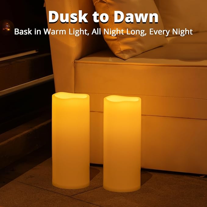 NURADA Large Outdoor Solar Candles Waterproof - 12" x 5" Rechargeable Solar Powered Flameless LED Pillar Flickering Candle for Patio Porch Lanterns Decor - Ivory Set of 2
