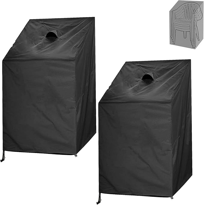 Stacking Chair Cover, 420D Patio Chair Cover, Outdoor Patio Furniture Covers for Stacked Chairs, Outdoor Lawn Dining Chair Covers 2 Pack (28" W x 28" D x 49" H)