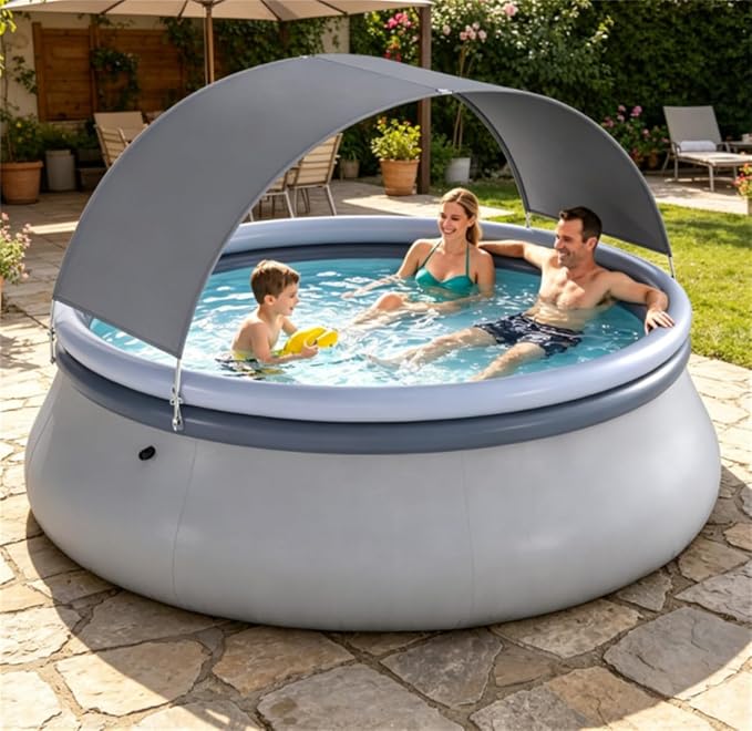 Inflatable Swimming Pool with UPF 50+ Sunshade Canopy, 94.5" x 55.5" Blow Up Pool for Backyard Patio, Premium Tear-Resistant PVC Above Ground Family Lounge Pool, Gray & Blue (94.5" x 55.5")