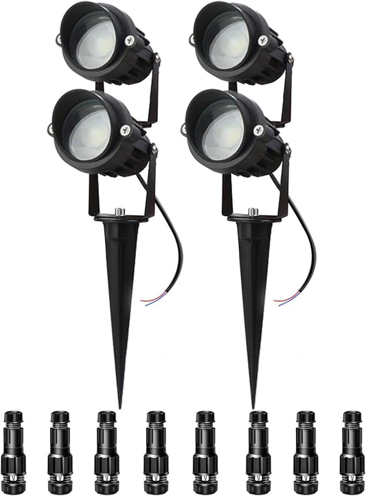 LAVAED 10W Landscape Lighting 12/24V Low Voltage Landscape Lighting LED Outdoor Spotlights 1000LM Waterproof Garden Uplights for Pathway,Patio,Yard,Flag,Tree(4Pack with Connectors)