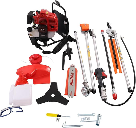 52cc 4-in-1 Gas Powered Backpack Multi Tool, String Trimmer, Brush Cutter, Hedge Trimmer & Pole Saw, 2-Stroke 8500 RPM Gas Weed Wacker for Lawn, Yard, Garden Pruning & Landscaping