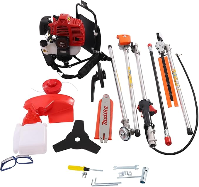 4 in 1 Weed Wacker - 52cc 2-Stroke Multi-Functional Lawn Mower Hedge Trimmer Pruners Gas Powered Brush Cutter, Handheld Weed Eater for Garden and Yard Lawn