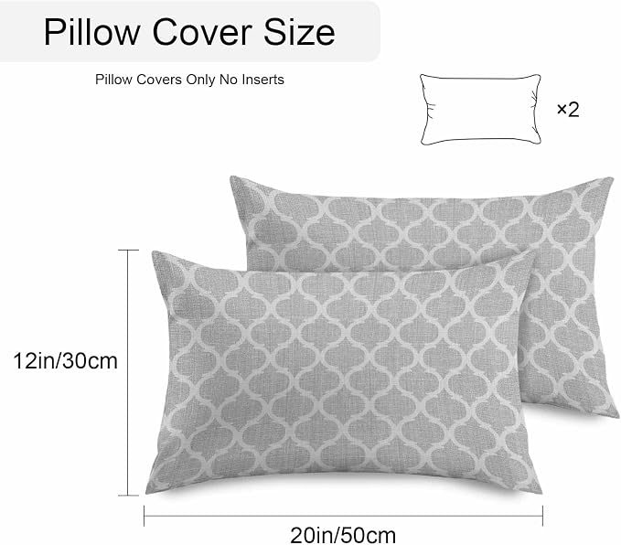 Grey Moroccan Outdoor Pillow Covers 20x12 Inch Lumbar Pillow Covers Set of 2 Waterproof Decorative Throw Pillow Cases Vintage Ethnic Abstract Geometric Stripes Cushion Covers for Patio Furniture