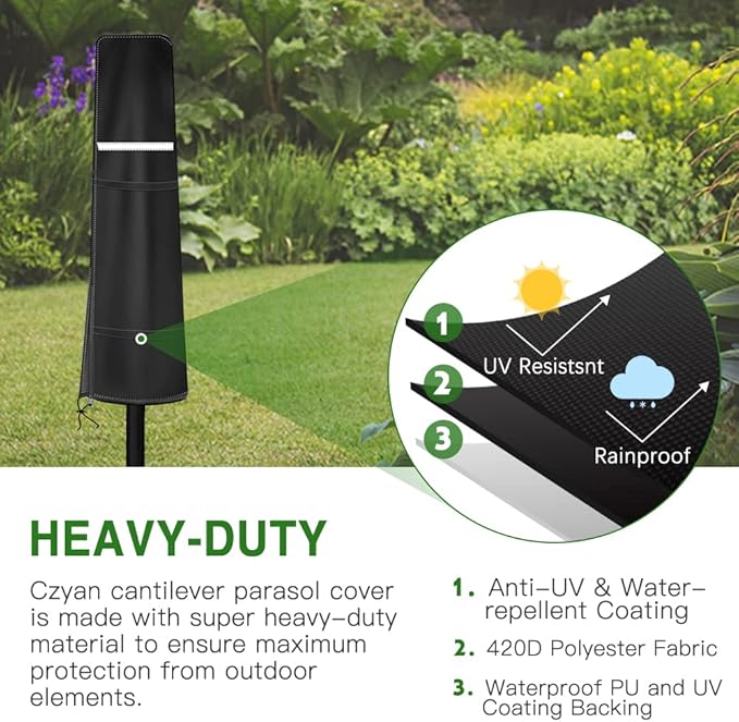 Umbrella Covers for Outdoor Umbrellas - Small Patio Umbrella Cover for 6 ft to 9 ft Outdoor Table Umbrella - Waterproof Windproof Anti-UV Outdoor Garden Parasol Cover with Cover Storage Bag, Black