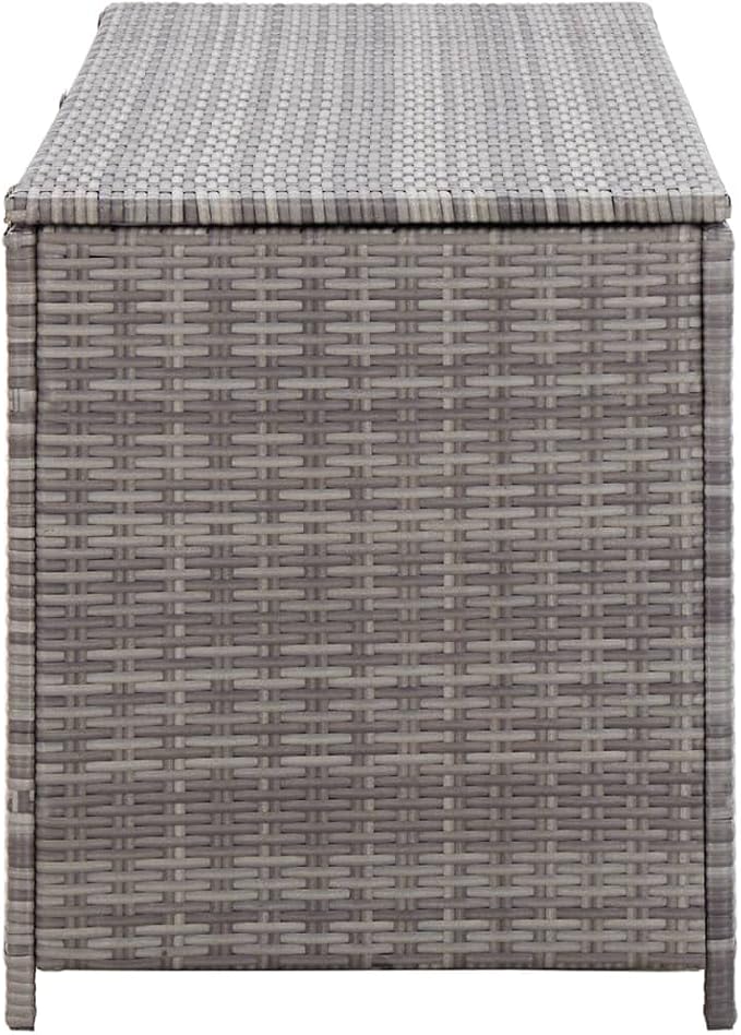 Grey Synthetic Poly Rattan Rectangular Outdoor Storage Box Collapsible Garden Patio Furniture for Deck Terrace and Poolside Use