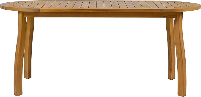 Christopher Knight Home 7 Piece Outdoor Dining Set with 70 Inch Oval Acacia Wood Patio Table and 6 Wicker Woven Dining Chairs with Cushions, Teak Finish Outdoor Table and Chairs for Patio Deck Garden