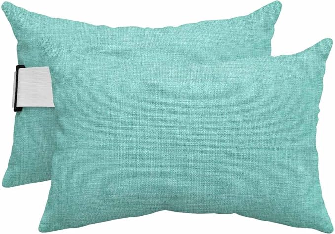 Outdoor Pillow for Chaise Lounge Chair Teal Green Rustic Vintage Burlap Texture Outdoor Pillows Waterproof with Adjustable Strap Headrest Lumbar Pillows for Garden Patio Furniture 2 Pack 12" x 20"