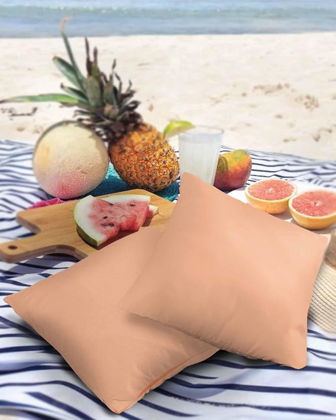 Outdoor Waterproof Throw Pillow Covers Set of 2 Peach Fuzz Pink Pillowcases 24x24 Inches Solid Color Patio Decorative Pillows Cushion Case Patio Pillows for Couch Bed Chair Garden