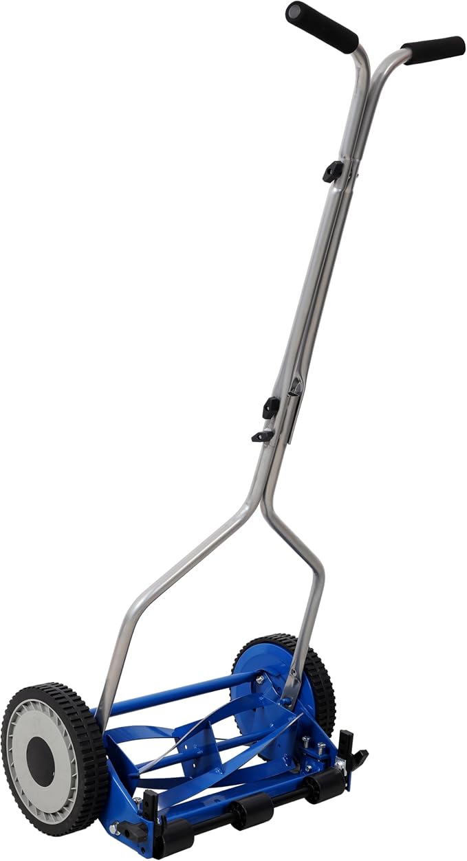 14in Push Reel Lawn Mower 5-Blade Manual Grass Cutter for Small Lawns,Lightweight & Eco-Friendly Adjustable Cutting Height 0.5"-2.25",Noise-Free & Low Maintenance,Blue Color