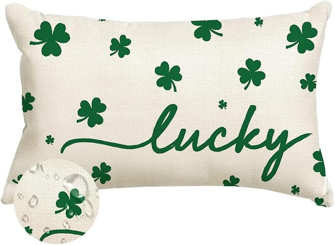 RABUSOFA St.Patricks Day Pillow Covers 12x20 Inch Indoor Outdoor Waterproof,Shamrock Decorations Holiday Spring Decorative Pillow Case Decor for Sofa Couch Patio