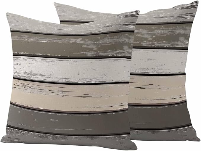 Retro Dark Grey Stripe Outdoor Waterproof Throw Pillow Covers Set of 2, 18"x18", Peeling Paint Effect Texture Decorative Pillow Covers Outside Cushion Case for Patio Porch Garden
