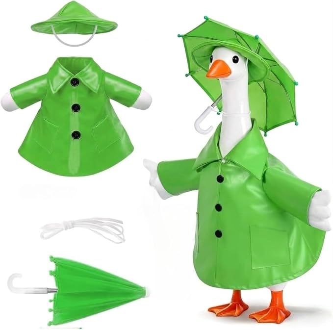 Raincoat Porch Goose Outfits,Spring Summer Lawn Goose Statue Raincoat Clothes,Fits 23" Geese Statue, for Summer Outdoor Patio Yard Lawn Garden Decoration (Raincoat-Green)