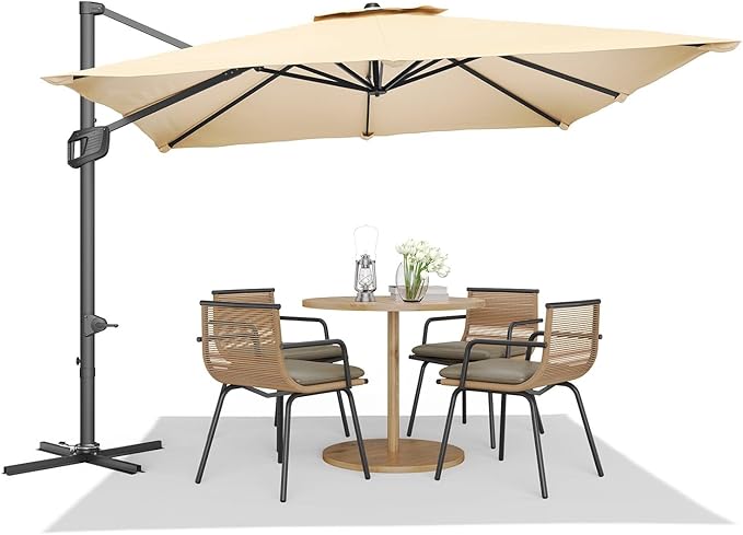 GarveeHome Cantilever Patio Umbrella 10x10ft Large Rectangle Umbrella Outdoor Market Umbrellas 360 Rotation Offset Hanging Outdoor Shade for Patio Deck Pool Backyard