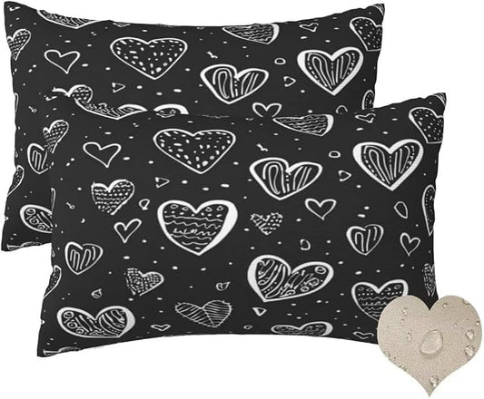 Outdoor Pillows Waterproof Set of 2 Outdoor Pillow Covers 16x24 Inch, Black Throw Pillows Heart Pillow Covers, Summer Garden Decorative Pillows Outdoor Pillows for Patio Furniture Car Home Decor-hs282