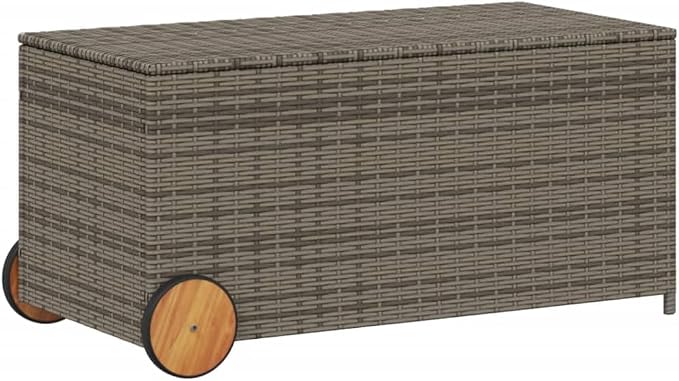 Wicker Outdoor Deck Box with Wheels, 50.2 Gal Outdoor Storage Box with Lid, PE Rattan Storage Container for Pillows, Cushions, Gardening Tools, 42.1"x21.7"x19.7"/20.9" Gray