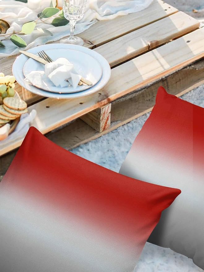 Outdoor Waterproof Throw Pillow Covers Set of 2 Red Grey Ombre Pillowcases 26x26 Inches Gradient Gradual Color Patio Decorative Pillows Cushion Case Patio Pillows for Couch Bed Chair Garden