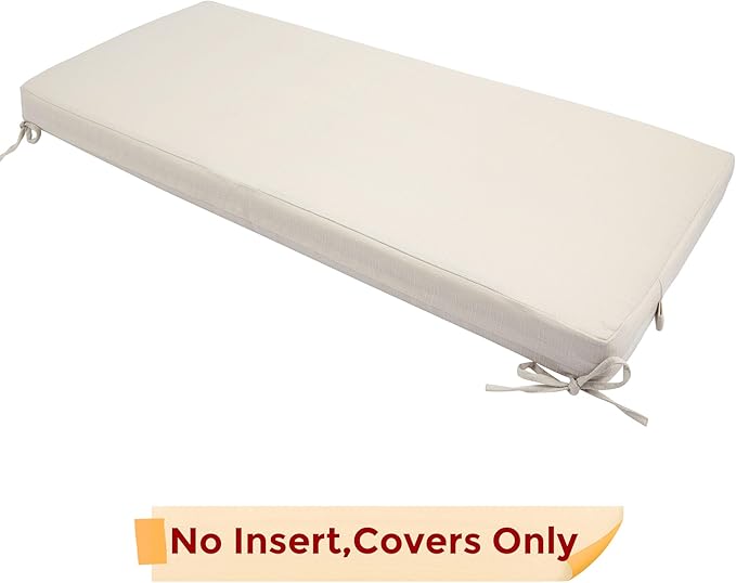 FUNHOME Outdoor Bench Cushion Cover 48 x18 x 3 inch,Water Resistant Cover with Zipper&Ties,Fade-Resistant Slipcover,Patio Porch Swing Cushion Cover Replacement Only,No Insert(Light Beige)
