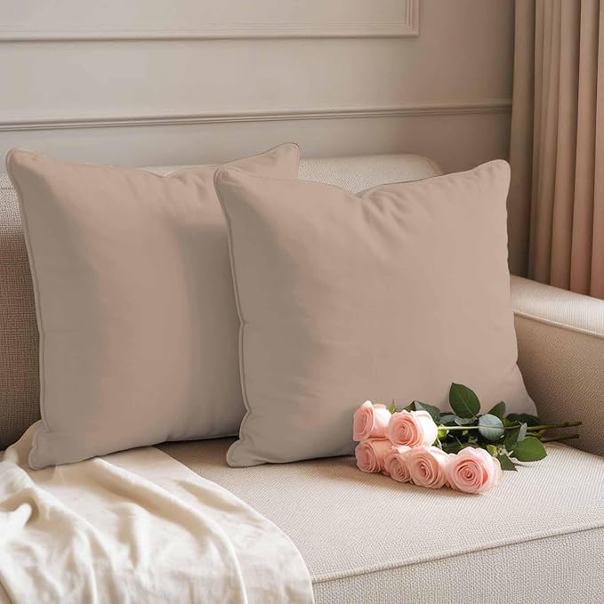 Throw Pillow Covers 16x16 Inch Set of 2, Beige Solid Color Waterproof Outdoor Pillow Covers, Aesthetics Contemporary Luxury Decorative Cushion Pillowcases for Couch, Sofa, Bed, Garden, Patio
