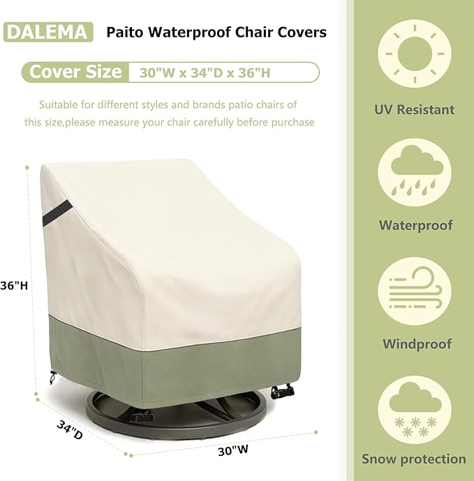 Outdoor Swivel Chair Cover 2 Pack,600D Heavy Duty 100% Waterproof Outdoor Chair Covers,Patio Furniture Covers for Swivel Patio Chairs,30" W x 34" D x 36" H,Beige