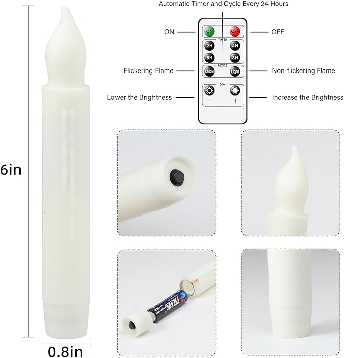 MUMCHASI Flameless Candles with Remote, Battery Operated Candlesticks, Led Taper Candles with Timer, Flickering Electric Candleslights for Home Party Christmas Decor H: 6 inches 12 Packs
