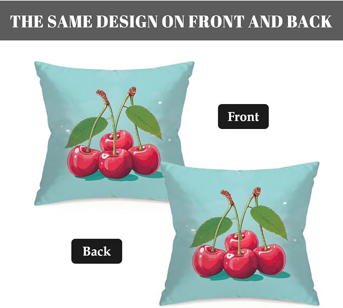 16x16 Inch Outdoor Pillow Covers Set of 2 Waterproof Throw Pillow Covers Decorative Couch Cushion Covers Cherry Cute Square Pillowcases Protectors for Patio Garden Sofa