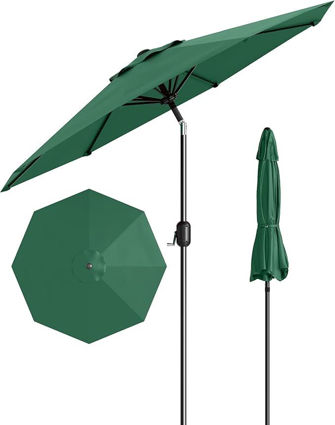 GarveeLife 10 ft Outdoor Patio Umbrella,Table Market Umbrella with Push Button Tilt and Crank, 8 Sturdy Ribs UV Protection Waterproof for Garden, Deck, Backyard, Pool (Dark Green)
