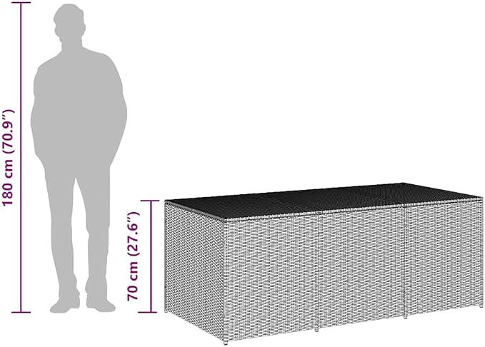Grey PE Rattan Garden Storage Box, Collapsible Outdoor Storage Chest with Steel Frame