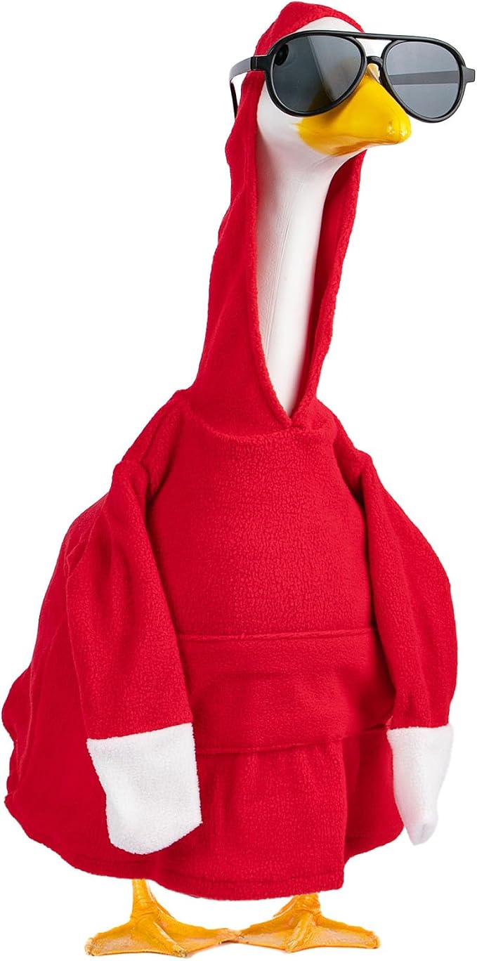 CAMDUCK Porch Goose Hoodie for 23 Inch Goose, Red Goose Outfit with Sunglasses, Funny Geese Clothes Costume, Decorative Lawn Geese Clothes for Yard Garden Patio Decor