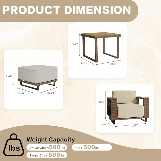 MOCHITO 5 Pieces Outdoor Patio Furniture Sets, All-Weather Sectional Sofa PE Rattan Wicker Conversation Set, Outdoor Patio sectional for Poolside, Porch, Lawn, Garden, Balcony(Beige)