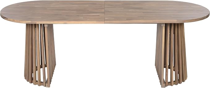 Christopher Knight Home Zoa Acacia Wood Dining Set for 6, Outdoor Dining Table with Dual Slatted Pedestal Bases, Outdoor Dining Chairs with Cushions, 7 Piece Patio Dinner Set, Beige/Light Teak/Brown