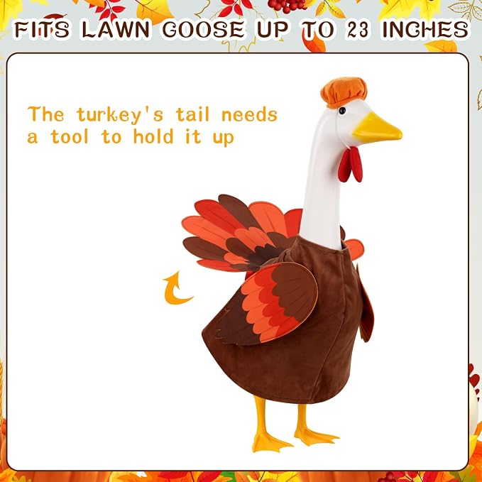 Thanksgiving Goose Outfit Turkey Goose Costume for Outdoor Garden Decor | for 23''H Plastic/Cement Statues, Patio Lawn Yard Decorations