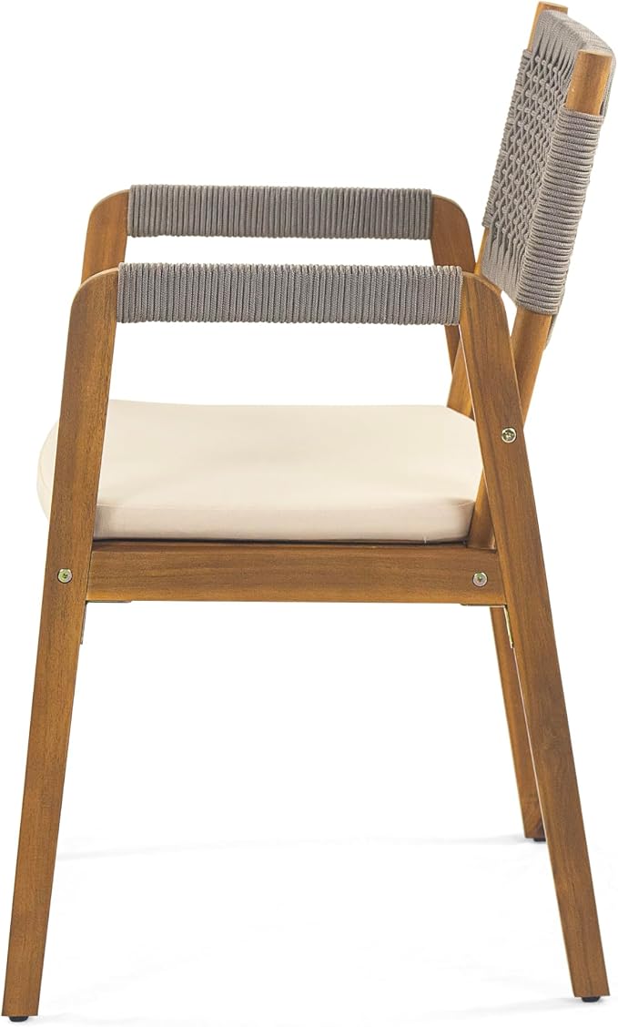 Christopher Knight Home Terri Acacia Wood Patio Dining Set for 6, Solid Wood Outdoor Dining Table Set for 6, 7 Piece Outdoor Dining Set with Rectangular Table and Woven Rope Accents, Teak+Beige+Grey