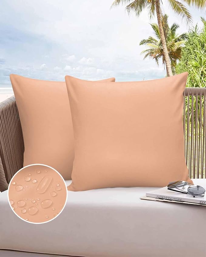 Outdoor Waterproof Throw Pillow Covers Set of 2 Peach Fuzz Pink Pillowcases 24x24 Inches Solid Color Patio Decorative Pillows Cushion Case Patio Pillows for Couch Bed Chair Garden
