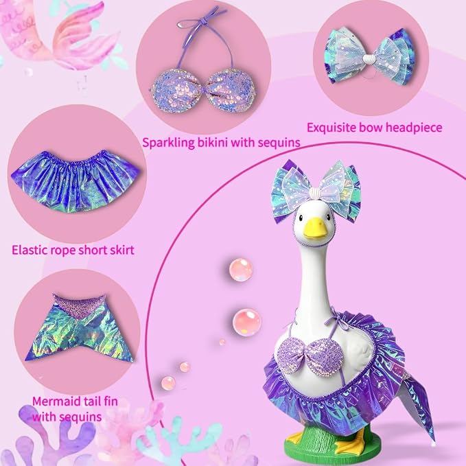Mermaid Porch Goose Outfits, Summer Lawn Goose Statue Bikini Costume, Cement/Plastic Goose Clothes Swimsuit,23" Yard Goose Statue Patio Garden Decoration(Blue)
