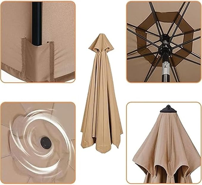 7ft/9ft/10ft Parasol Umbrella Canopy Replacement, Patio Umbrella Replacement Cover, 8 Ribs/6 Ribs Parasol Top Replacement Cloth(Red,200cm/7ft-8ribs)