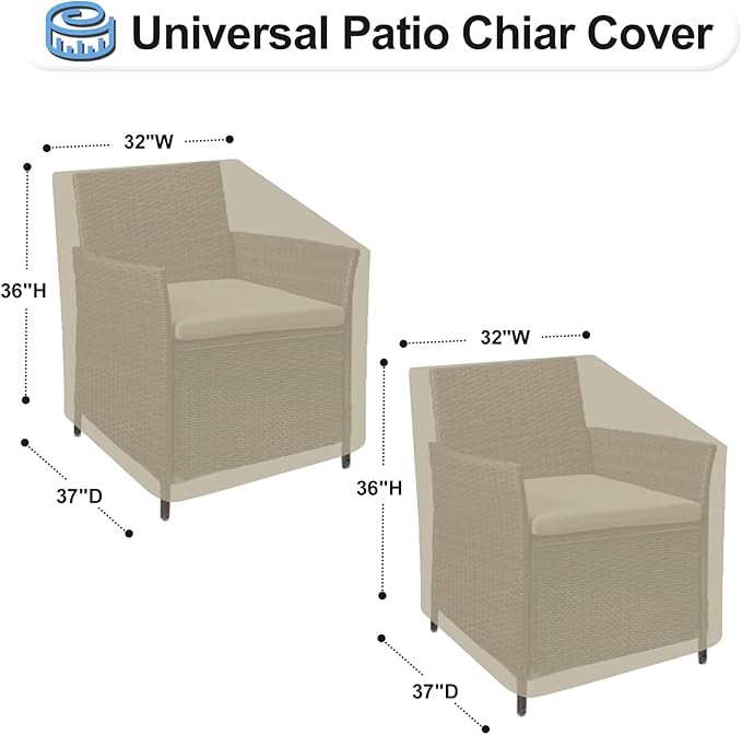OutdoorLines Outdoor Waterproof Furniture Chair Cover - UV-Resistant Patio Lawn Chair Covers for Outdoor Furniture Windproof Heavy Duty Chair Covering, 2 Packs, 32Wx37Dx36H Inches, Camel