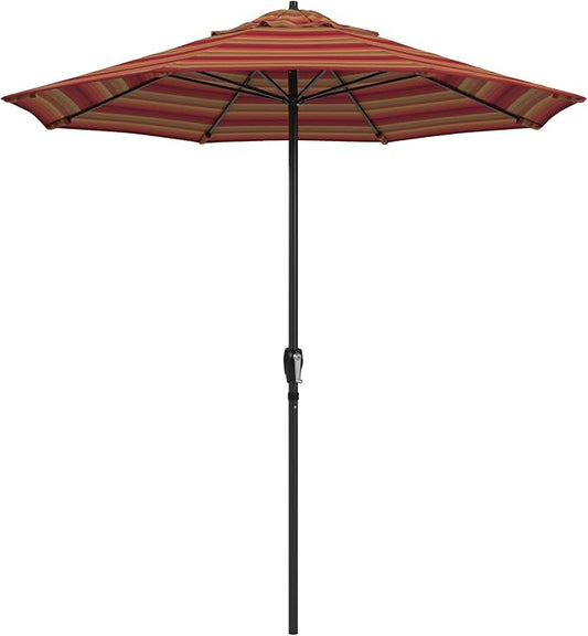 California Umbrella 12-Year Protection 7.5-Ft Outdoor Patio Umbrella, Sunbrella Fade-Resistant Fabric, Auto-Tilt, Heavy Duty Aluminum Frame, 8 Reinforced Ribs for Pool or Deck, Black Pole, Astoria Sunset