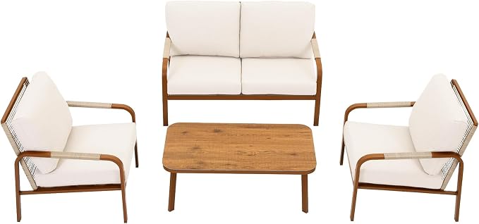 Aluminum Outdoor Patio Furniture Set,4-Piece Sectional Sofa with Coffee Table,Washable Thick Cushions,Modern Patio Conversation Set for Backyard,Garden,Porch,Balcony,Deck,Beige