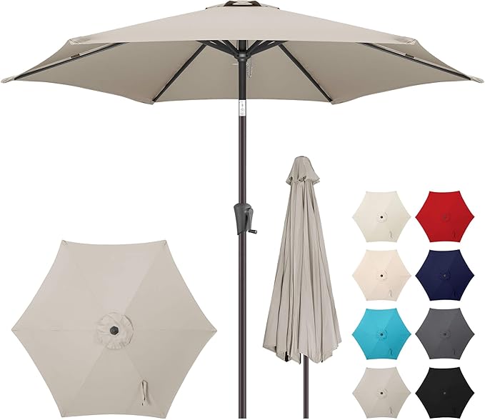 10FT Patio Umbrella Outdoor - Table Umbrella with 6 Sturdy Ribs, Market Umbrella with Push Button Tilt, UV Protection for Pool, Porch, Garden, Deck, Backyard (Taupe)