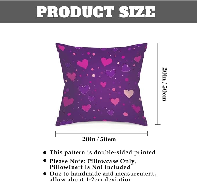 20x20 Inch Outdoor Pillow Covers Set of 2 Waterproof Throw Pillow Covers Decorative Couch Cushion Covers Hearts Dots Pink Purple Square Pillowcases Protectors for Patio Garden Sofa