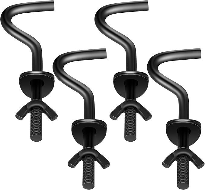 Gisafai 4 Packs Hammock Hooks Zinc Heavy Duty Replacement Hooks 3/8 Inch Portable Hammock Fit Column Diameters of 1-1/4 to 2 Inches Stand Accessories(Black)