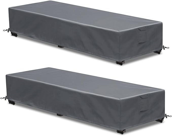 Outdoor Lounge Chair Cover Waterproof 2 Pack Patio Chaise Lounge Covers 600D Weather Resistant Material, UV Protection, Windproof Design Patio Furniture Covers 80 x 28 x 14 H Inch,Grey